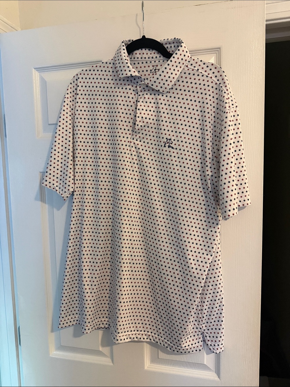 Rhoback White Polo with Navy Star Pattern